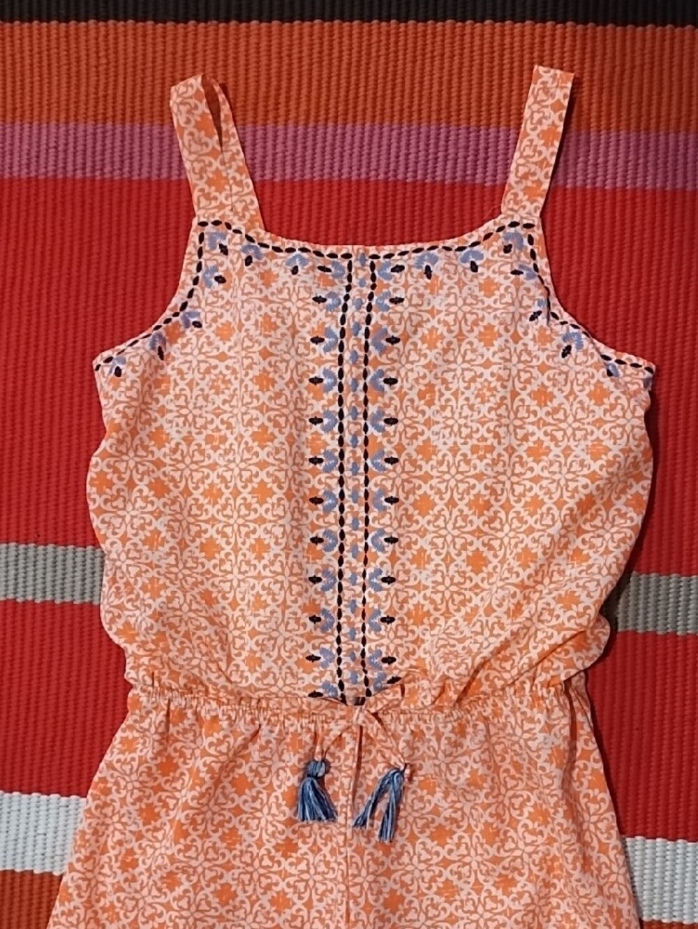 My Michelle Orange Printed Spaghetti-Strap Dress with Blue Accents Girl's Large. - Picture 3 of 11